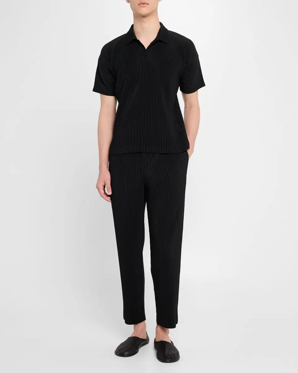 Homme Plissé Issey Miyake Men's Pleated Johnny Collar Polo Shirt | Thumbnail 2
