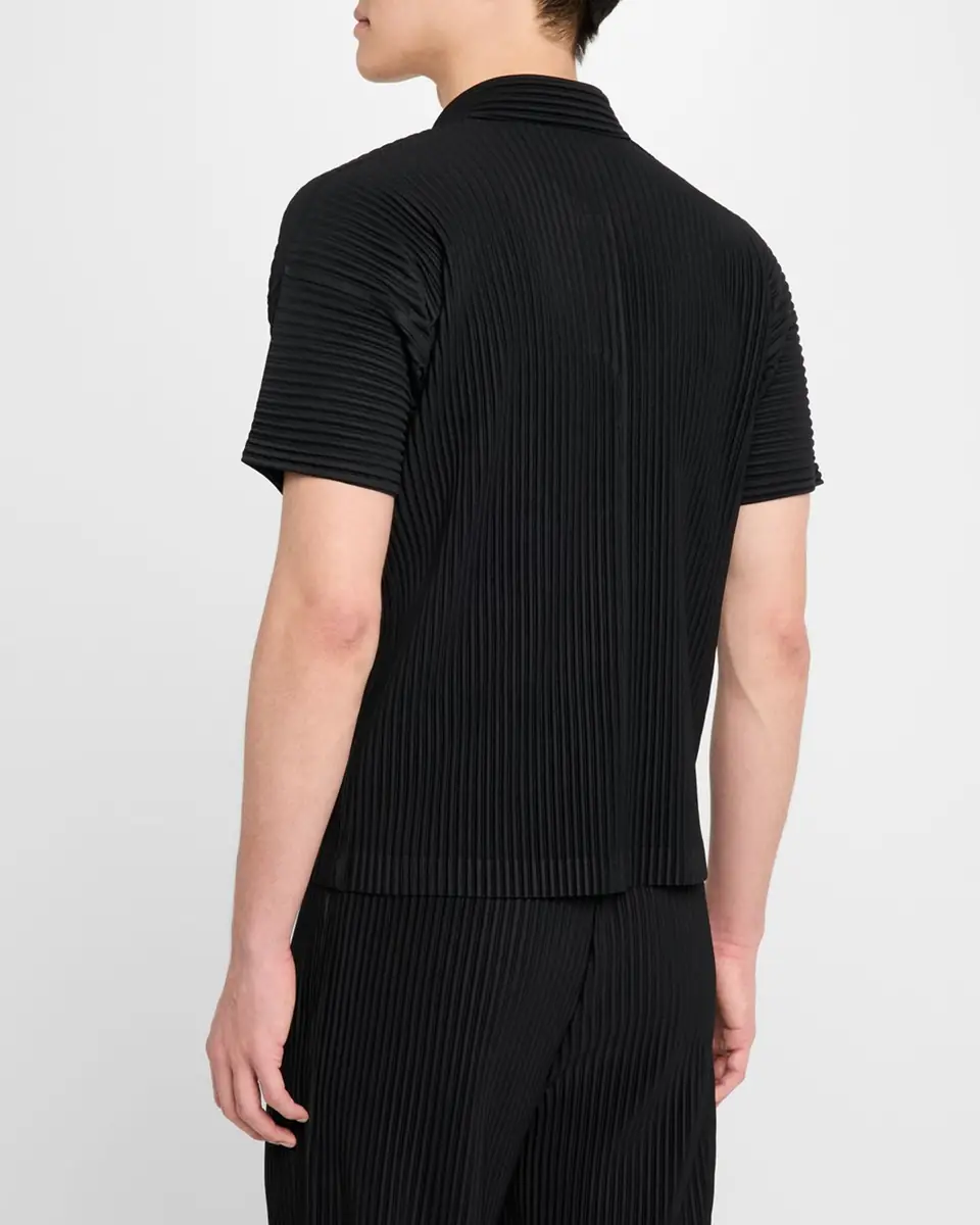 Homme Plissé Issey Miyake Men's Pleated Johnny Collar Polo Shirt | Thumbnail 3