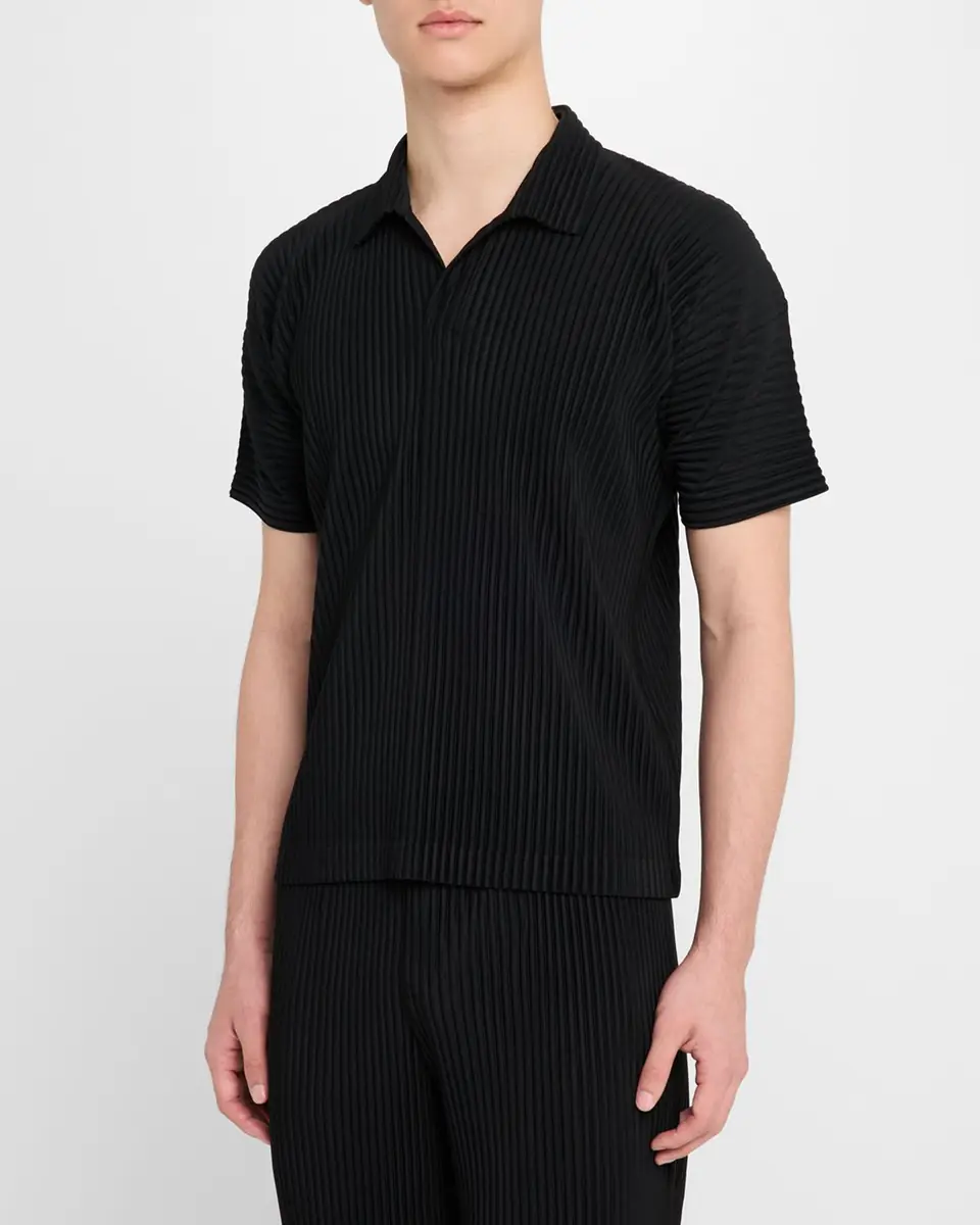 Homme Plissé Issey Miyake Men's Pleated Johnny Collar Polo Shirt | Thumbnail 4