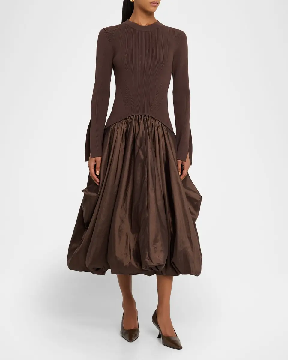 Simkhai Kenlie Mixed Media Bubble Midi Dress | Thumbnail 2 Simkhai Kenlie Mixed Media Bubble Midi Dress | Thumbnail 2