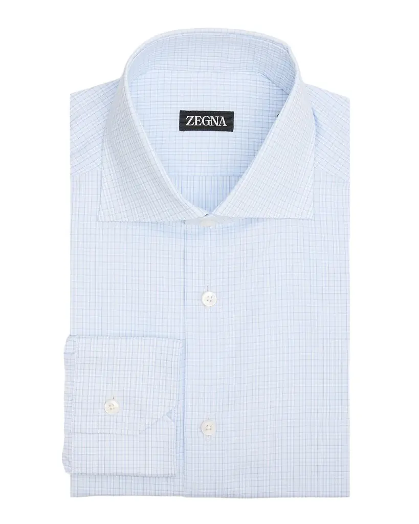 ZEGNA Men 's Cotton Small Check Dress Shirt | Image 1 ZEGNA Men 's Cotton Small Check Dress Shirt | Image 1