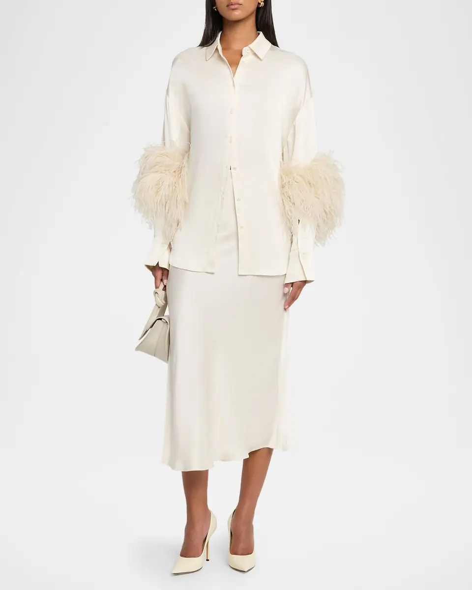 Lapointe Satin Bias Slit Midi Skirt | Thumbnail 2 Lapointe Satin Bias Slit Midi Skirt | Thumbnail 2