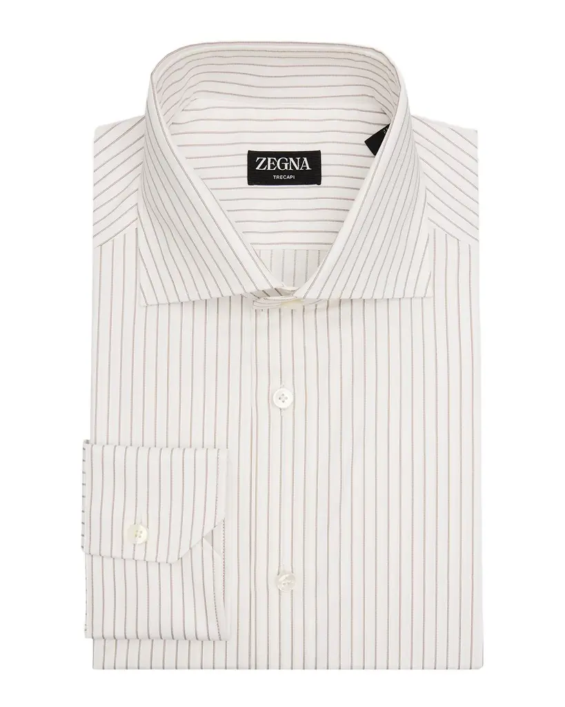 ZEGNA Men 's Trecapi Cotton Narrow Double-Stripe Dress Shirt | Image 1 ZEGNA Men 's Trecapi Cotton Narrow Double-Stripe Dress Shirt | Image 1