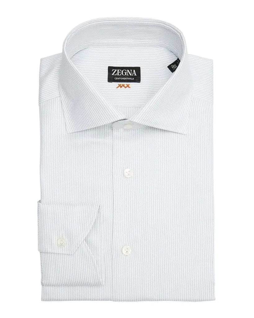 ZEGNA Men's Narrow Stripe Centoventimila Cotton Dress Shirt | Image 1 ZEGNA Men's Narrow Stripe Centoventimila Cotton Dress Shirt | Image 1