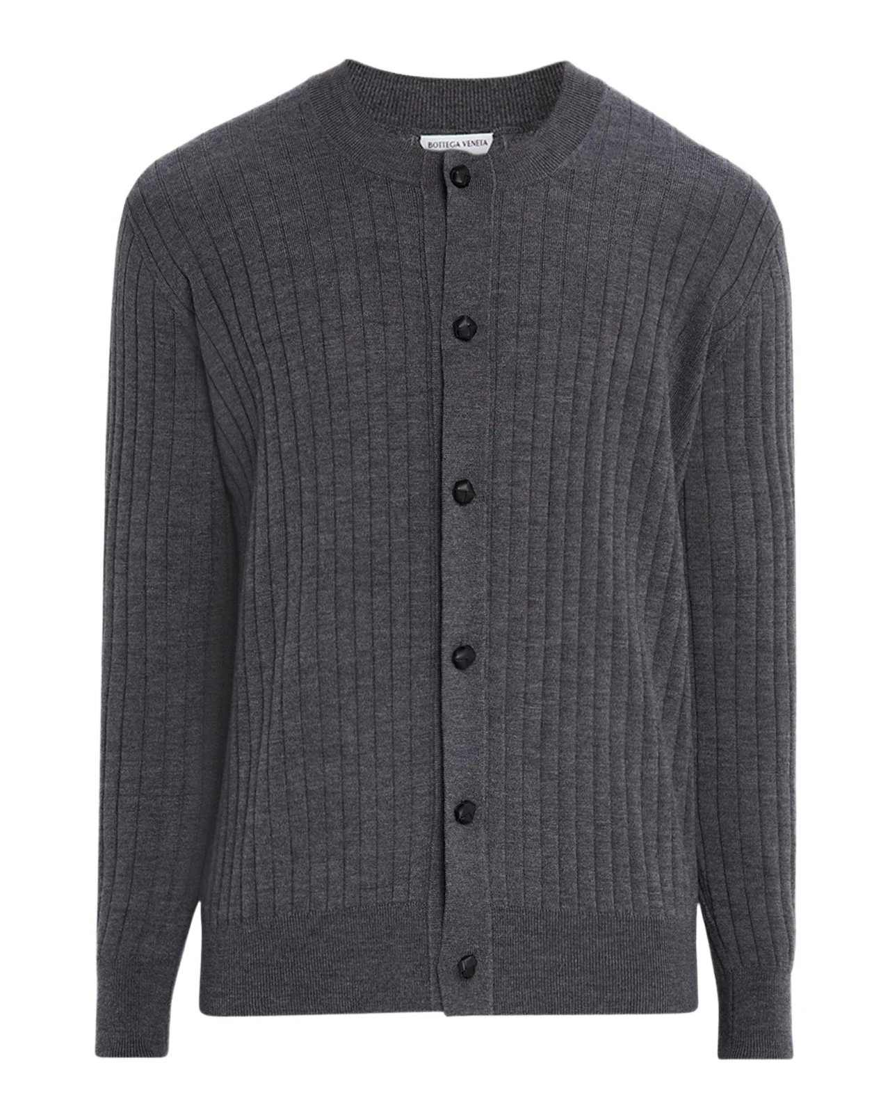Men's Ribbed Wool Cardigan with Leather Buttons