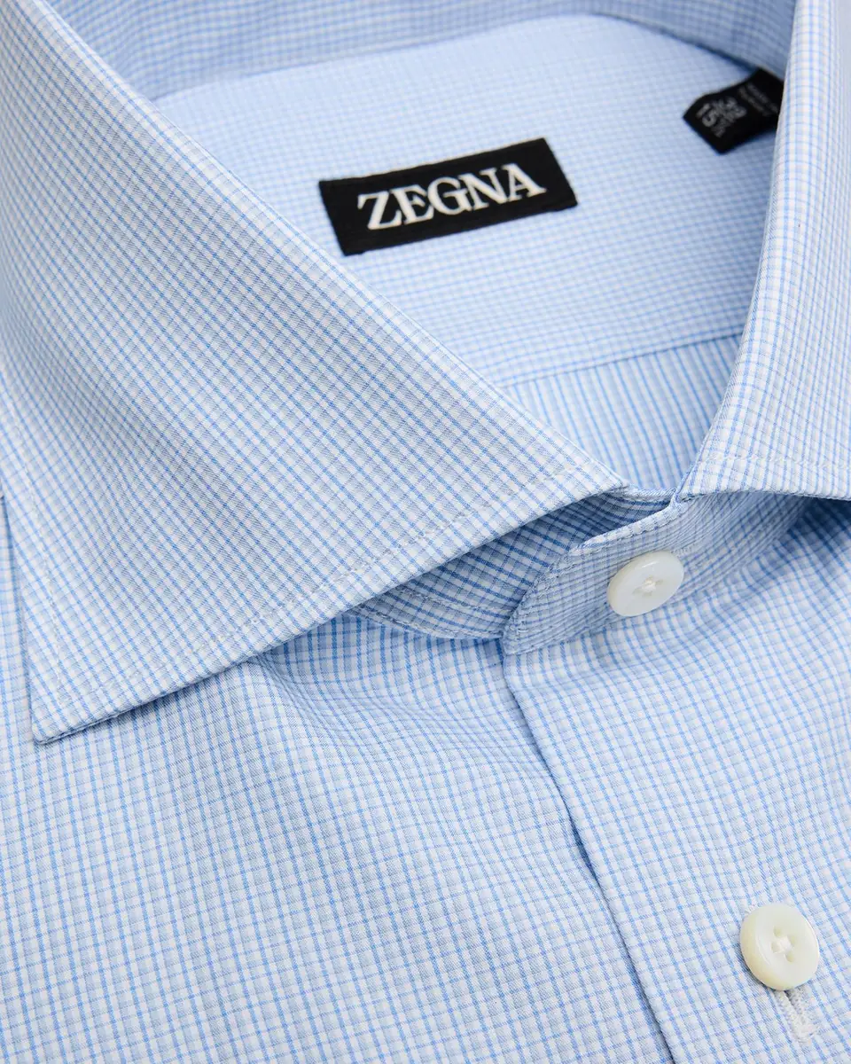 ZEGNA Men's Cotton Micro-Check Spread Collar Dress Shirt | Thumbnail 2 ZEGNA Men's Cotton Micro-Check Spread Collar Dress Shirt | Thumbnail 2