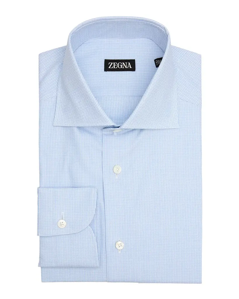 ZEGNA Men 's Cotton Micro-Check Spread Collar Dress Shirt | Image 1 ZEGNA Men 's Cotton Micro-Check Spread Collar Dress Shirt | Image 1