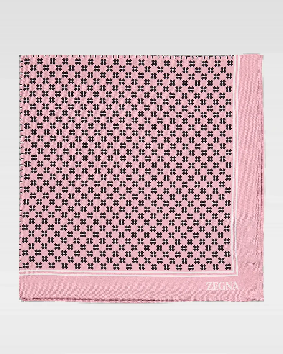 ZEGNA Men's Petite Geometric Floral Silk Pocket Square | Thumbnail 2 ZEGNA Men's Petite Geometric Floral Silk Pocket Square | Thumbnail 2