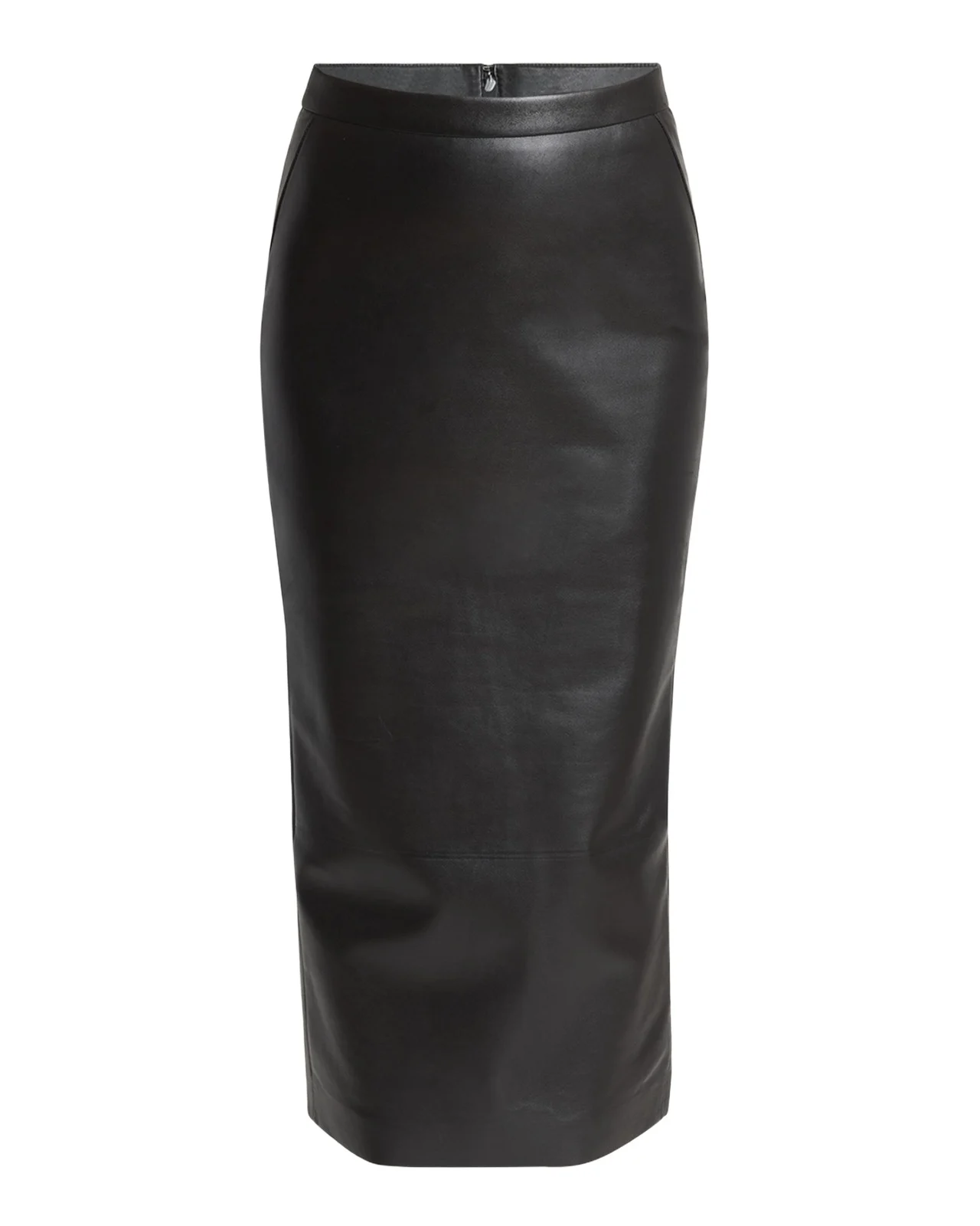 Leather Godet-Back Midi Pencil Skirt Leather Godet-Back Midi Pencil Skirt