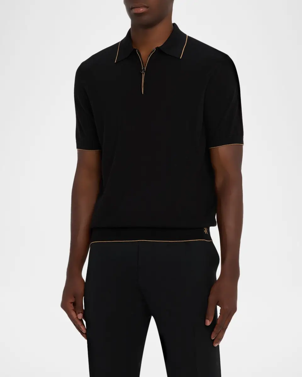 Stefano Ricci Men's Quarter-Zip Short Sleeve Polo Sweater | Thumbnail 4 Stefano Ricci Men's Quarter-Zip Short Sleeve Polo Sweater | Thumbnail 4