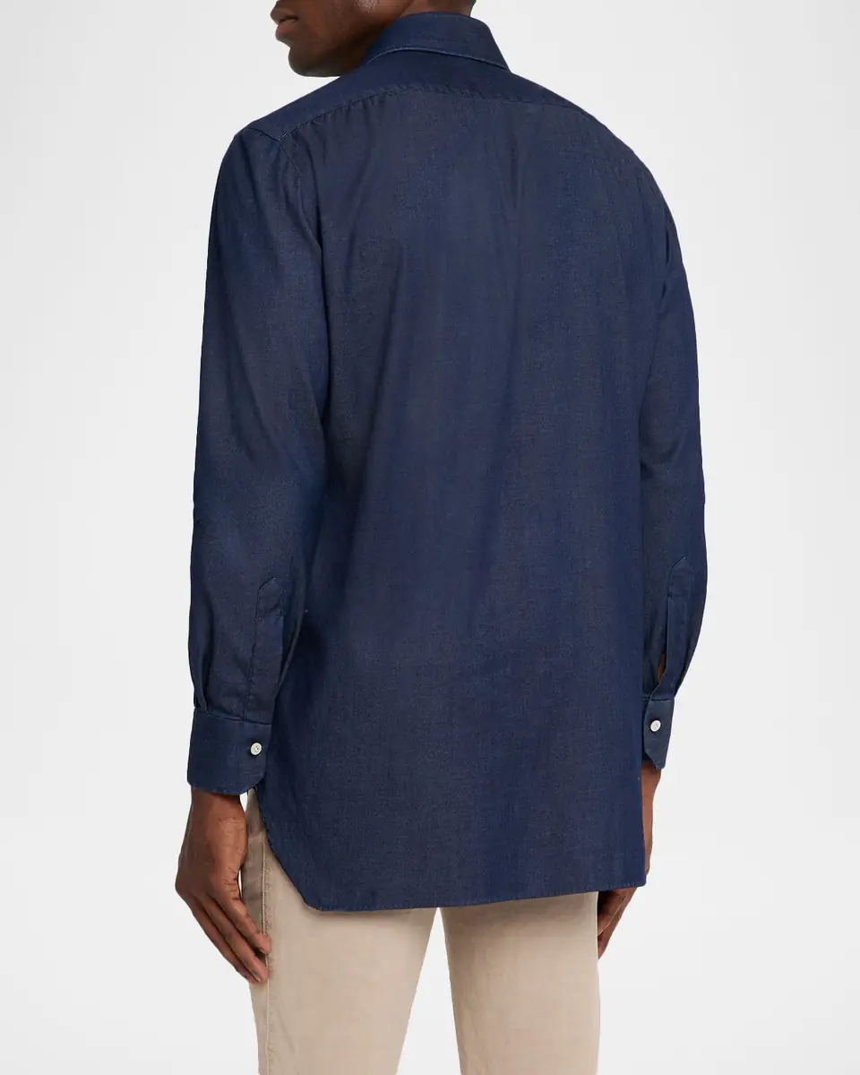 Kiton Men's Denim Wash Classic-Fit Button-Down Shirt | Thumbnail 2