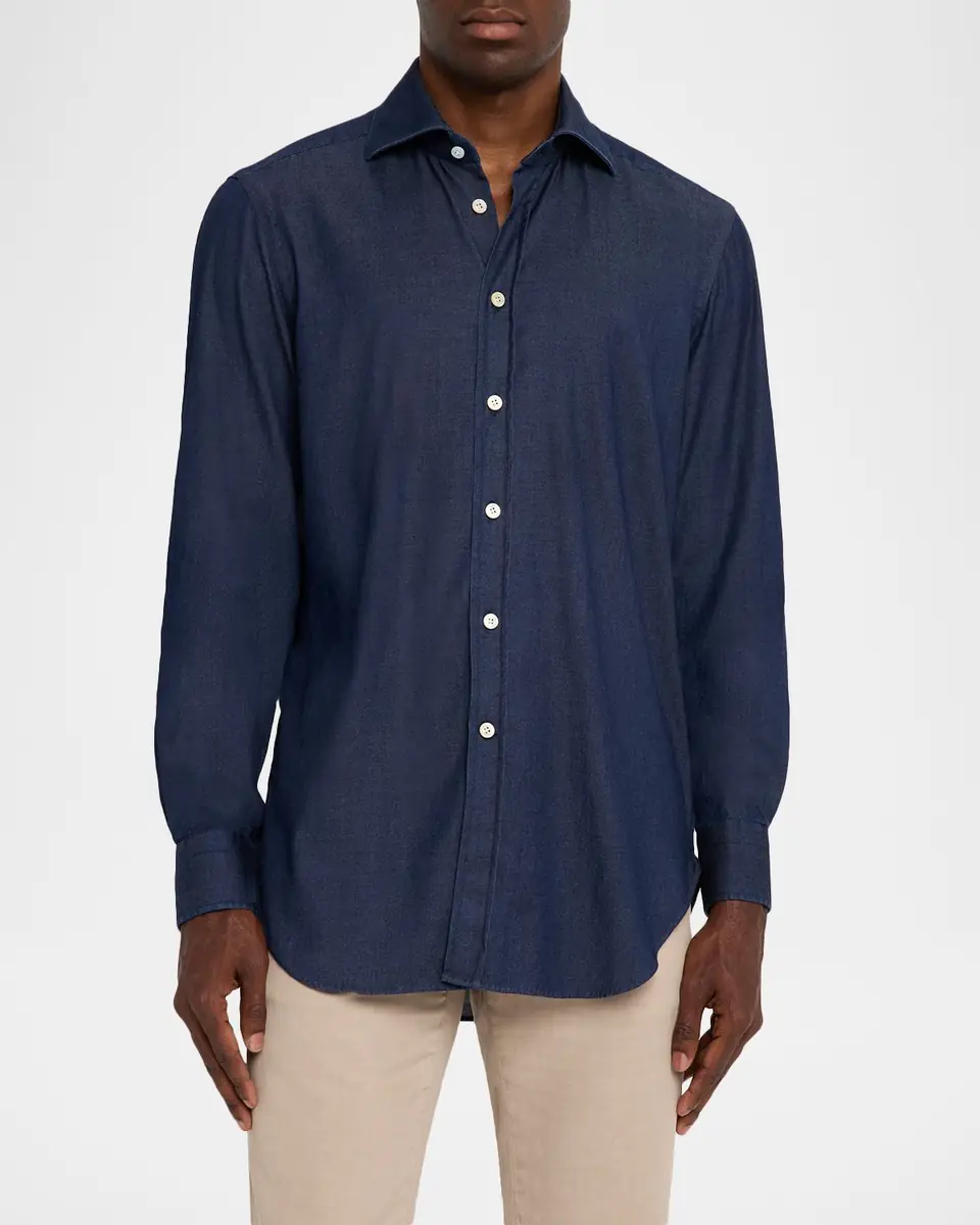 Kiton Men's Denim Wash Classic-Fit Button-Down Shirt | Thumbnail 3