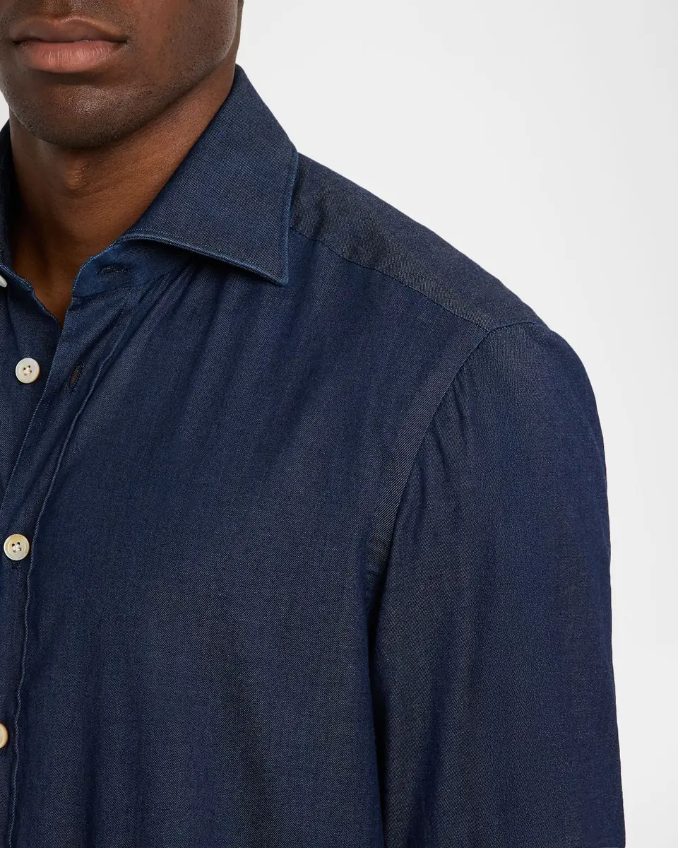 Kiton Men's Denim Wash Classic-Fit Button-Down Shirt | Thumbnail 5