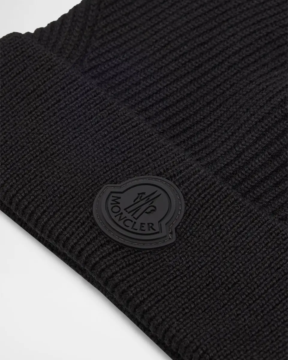 Moncler Men's Wool Beanie with Tonal Logo | Thumbnail 2 Moncler Men's Wool Beanie with Tonal Logo | Thumbnail 2
