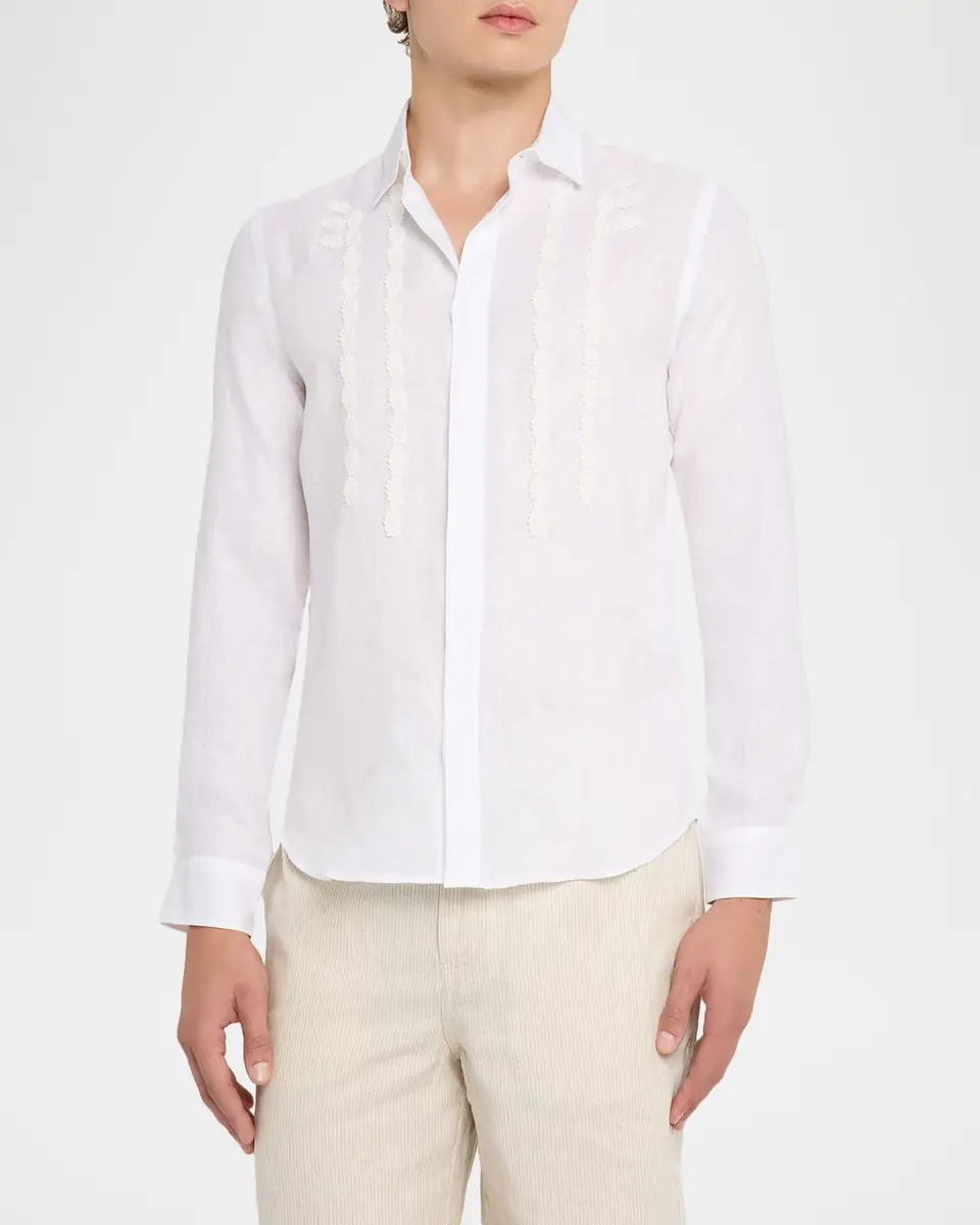 Orlebar Brown Men's Giles Linen Applique Tailored-Fit Sport Shirt | Thumbnail 4