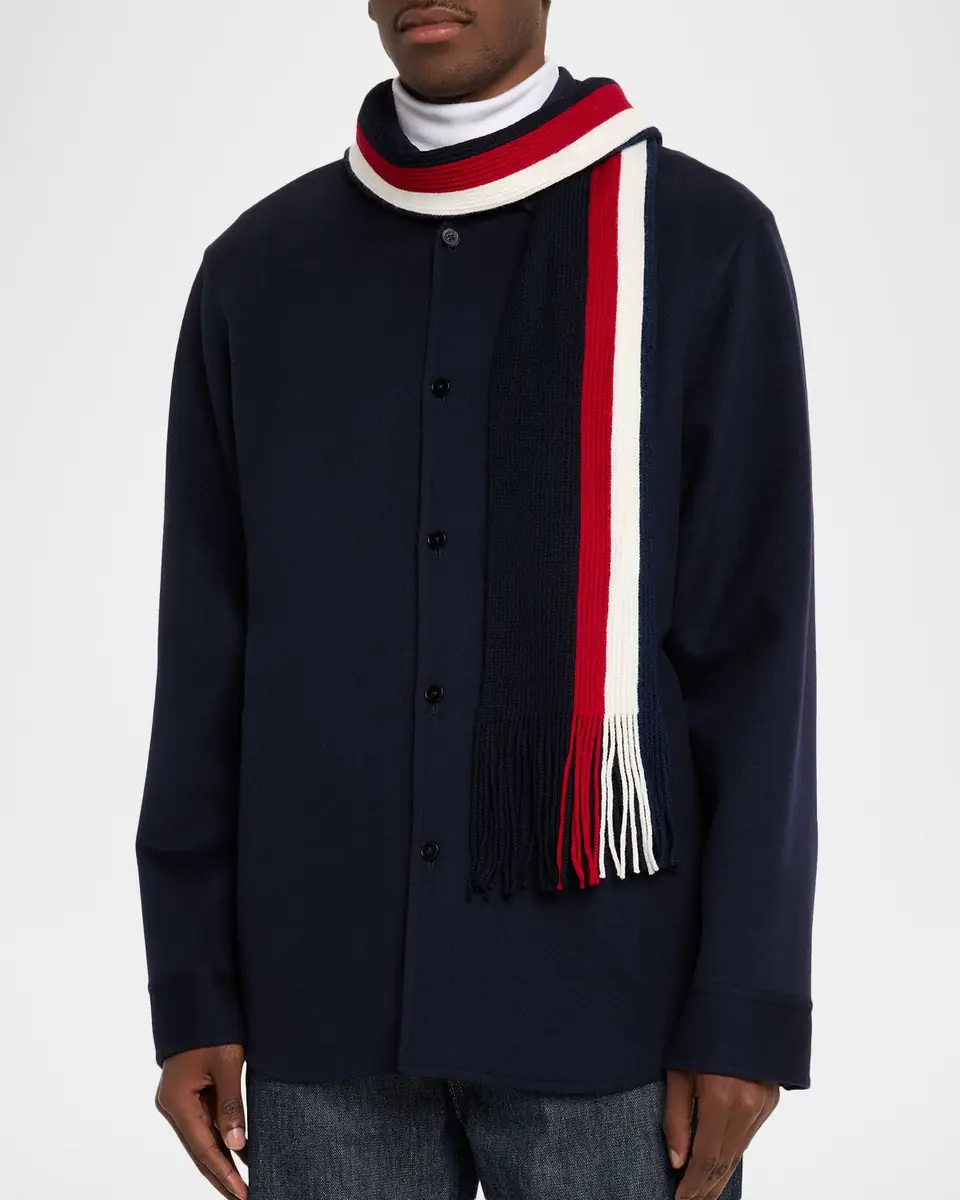 Moncler Men's Wool Tricolor Stripe Fringe Scarf | Thumbnail 3