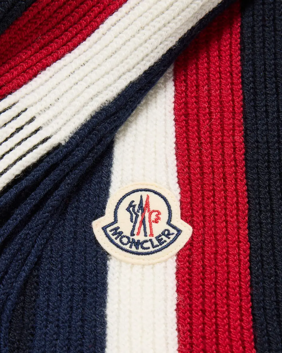 Moncler Men's Wool Tricolor Stripe Fringe Scarf | Thumbnail 4