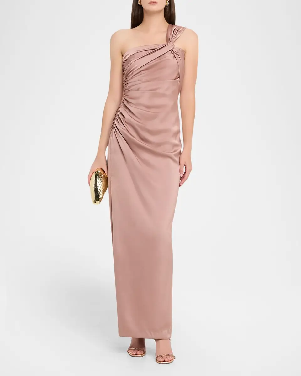 Aidan Mattox Ruched One-Shoulder Column Gown | Thumbnail 2