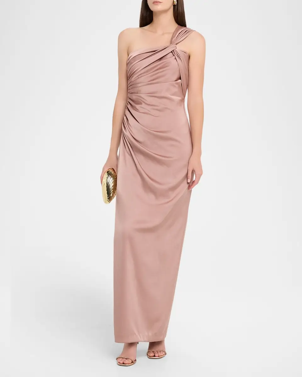Aidan Mattox Ruched One-Shoulder Column Gown | Thumbnail 4