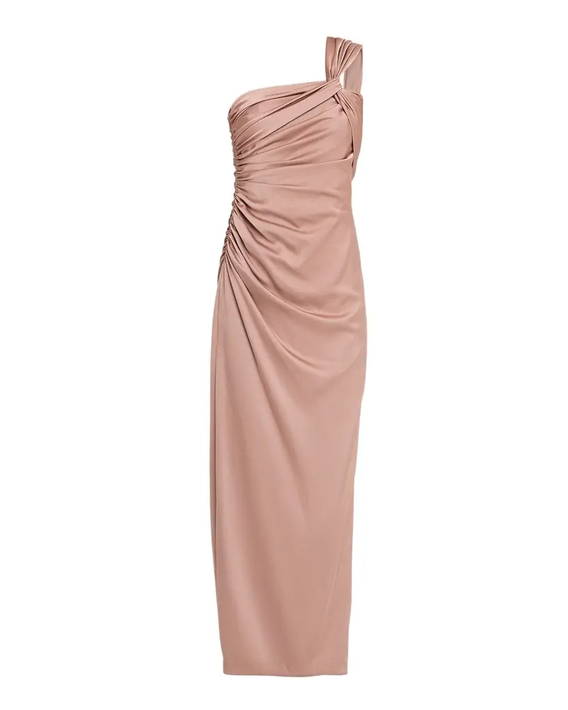 Ruched One-Shoulder Column Gown