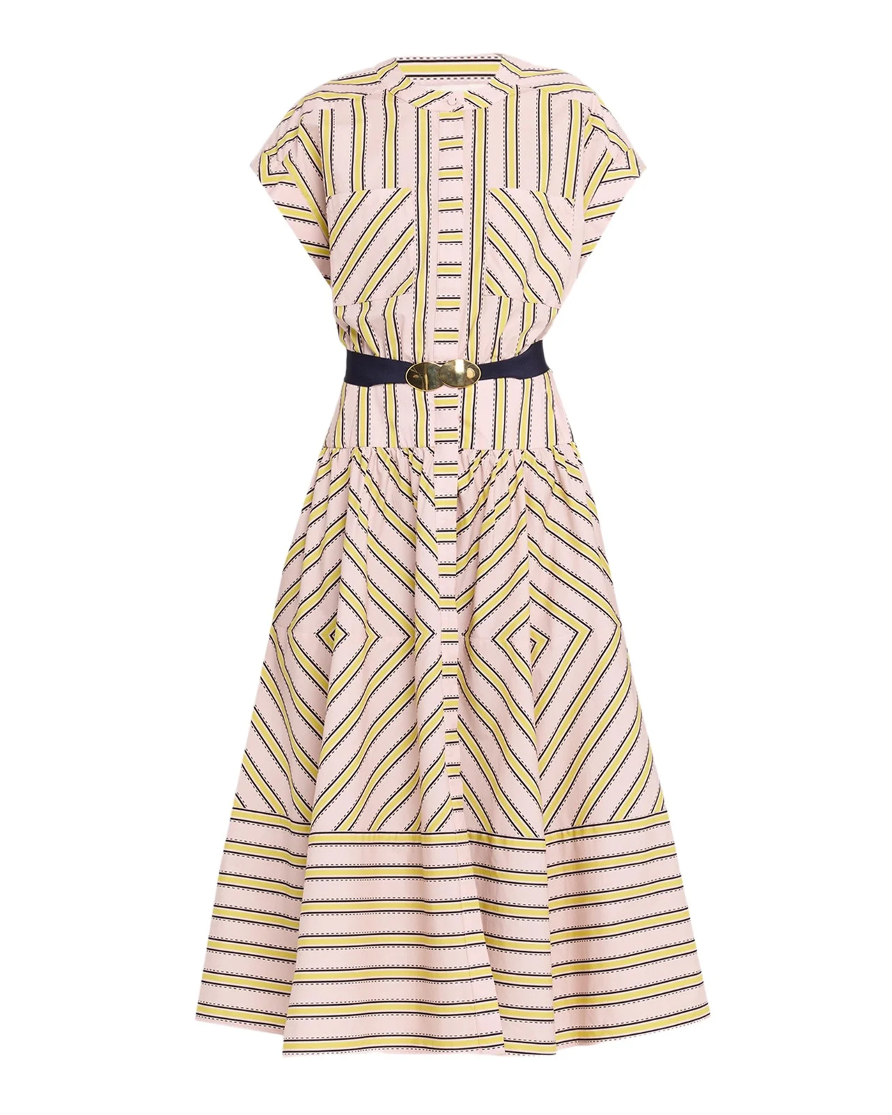 Macarena Striped Short-Sleeve Midi Shirtdress Macarena Striped Short-Sleeve Midi Shirtdress