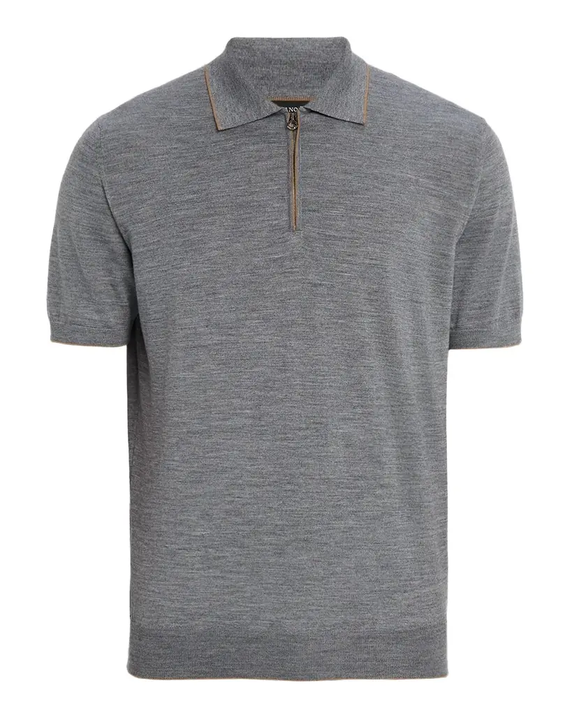 Stefano Ricci Men 's Quarter-Zip Short Sleeve Polo Sweater | Image 1 Stefano Ricci Men 's Quarter-Zip Short Sleeve Polo Sweater | Image 1