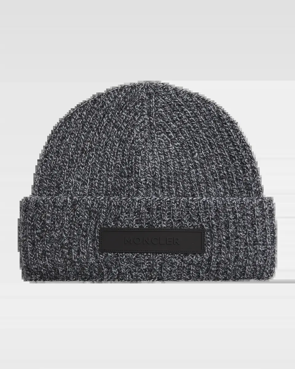 Moncler Men's Mouline Knit Rubber-Logo Beanie Hat | Thumbnail 2 Moncler Men's Mouline Knit Rubber-Logo Beanie Hat | Thumbnail 2