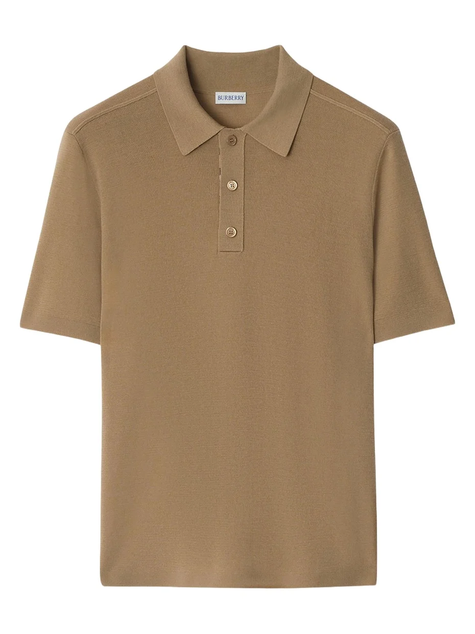 Burberry Men's Check-Placket Wool Knit Polo Shirt