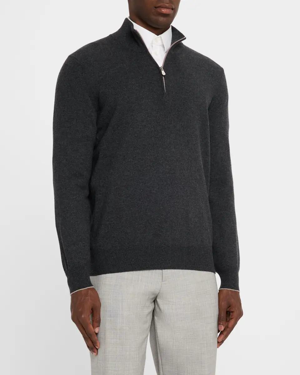 Brunello Cucinelli Men's Cashmere Quarter-Zip Sweater | Thumbnail 4