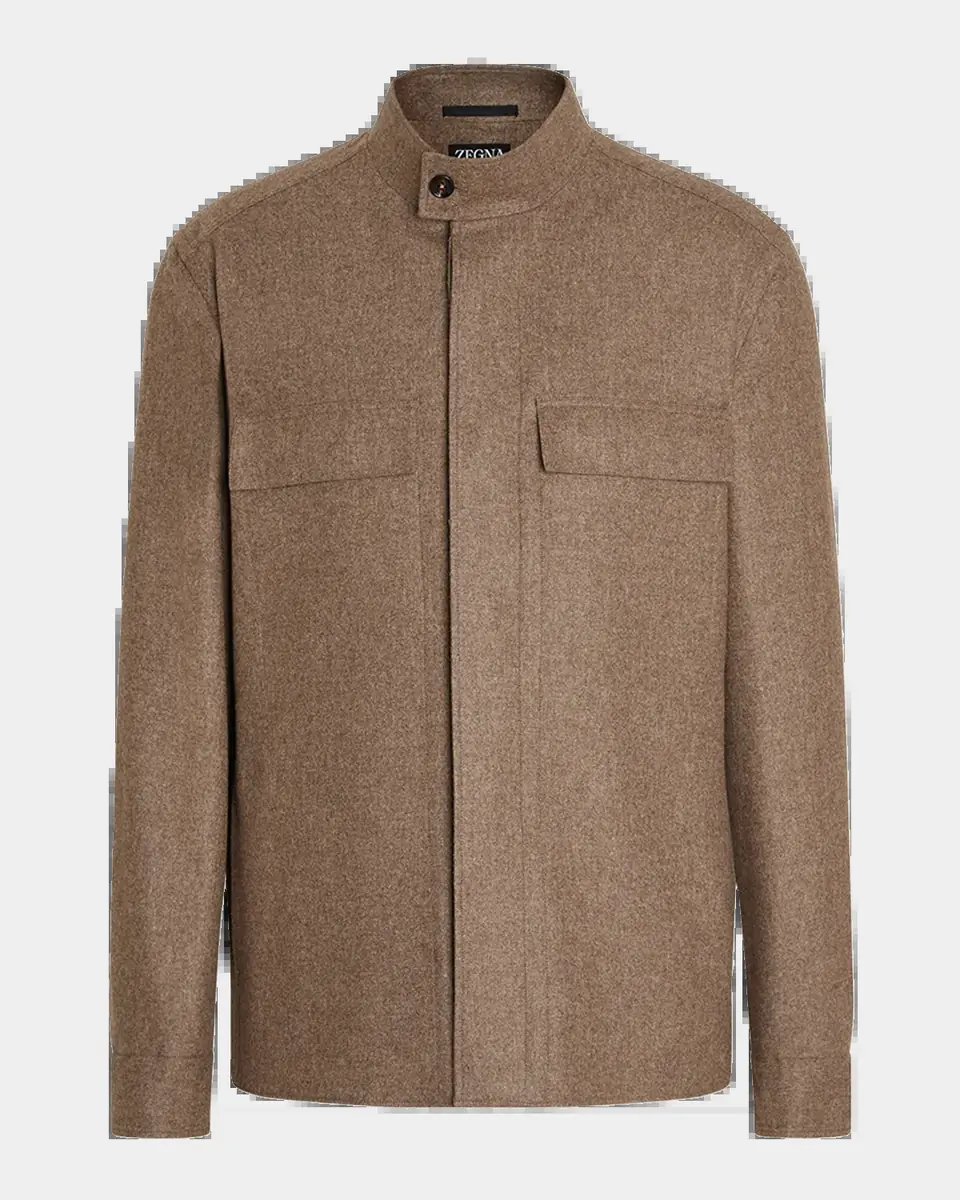 ZEGNA Men's Melange Cashmere Overshirt with Pockets | Thumbnail 2