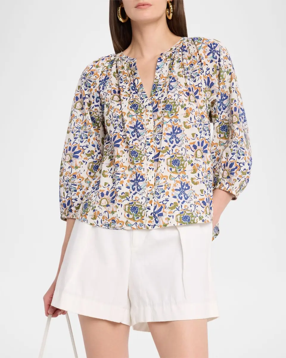 Apiece Apart Mitte Floral-Print Organic Cotton Voile Top | Thumbnail 4