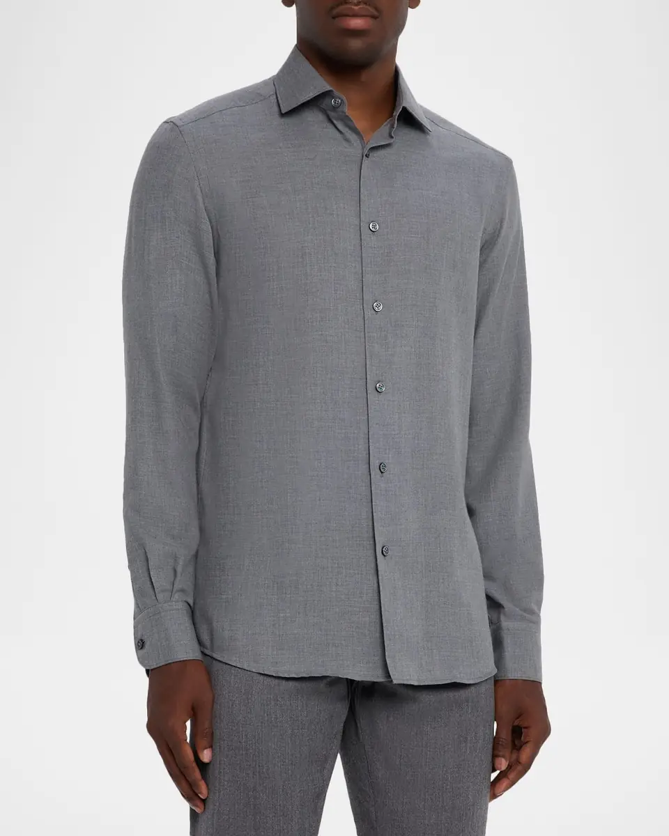 ZEGNA Men's Melange Cashco Sport Shirt | Thumbnail 4 ZEGNA Men's Melange Cashco Sport Shirt | Thumbnail 4