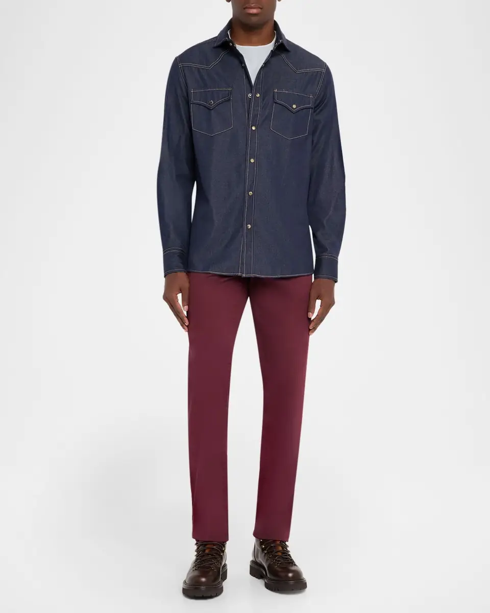 Brunello Cucinelli Men's Denim Snap-Front Western Shirt | Thumbnail 2 Brunello Cucinelli Men's Denim Snap-Front Western Shirt | Thumbnail 2