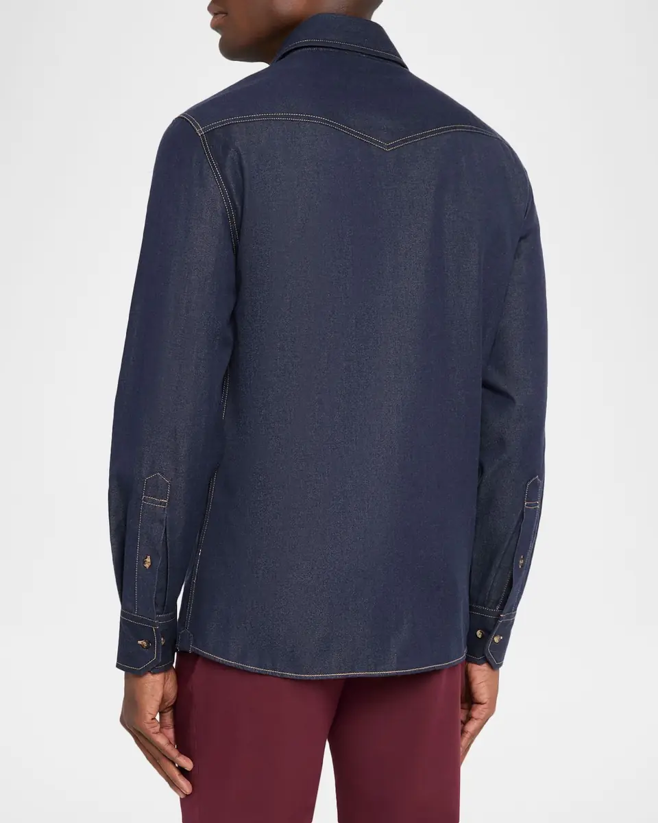 Brunello Cucinelli Men's Denim Snap-Front Western Shirt | Thumbnail 3 Brunello Cucinelli Men's Denim Snap-Front Western Shirt | Thumbnail 3