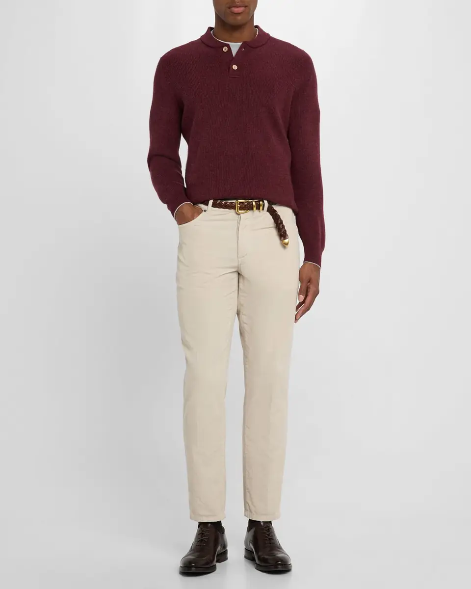 Brunello Cucinelli Men's Ribbed Cashmere Henley Sweater | Thumbnail 2 Brunello Cucinelli Men's Ribbed Cashmere Henley Sweater | Thumbnail 2