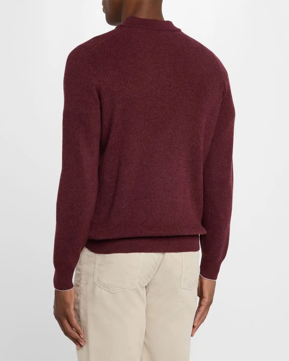 Brunello Cucinelli Men's Ribbed Cashmere Henley Sweater | Thumbnail 3 Brunello Cucinelli Men's Ribbed Cashmere Henley Sweater | Thumbnail 3