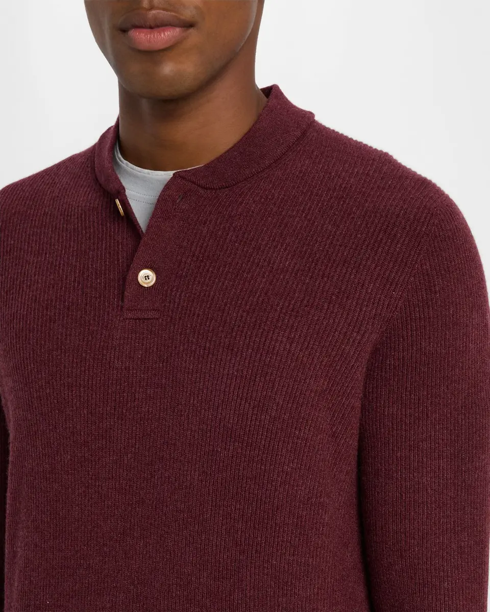 Brunello Cucinelli Men's Ribbed Cashmere Henley Sweater | Thumbnail 5 Brunello Cucinelli Men's Ribbed Cashmere Henley Sweater | Thumbnail 5