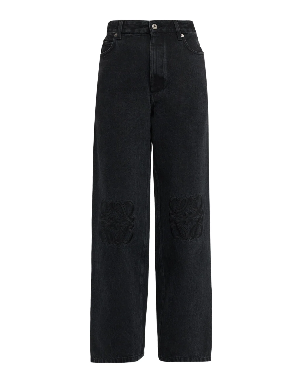 Tonal Anagram Baggy Wide-Leg Jeans