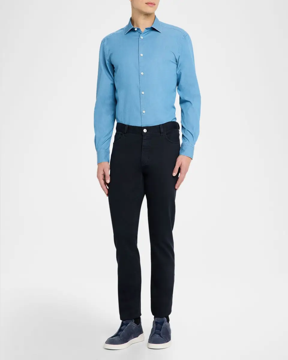 ZEGNA Men's Washed Denim Classic Fit Button-Down Shirt | Thumbnail 2 ZEGNA Men's Washed Denim Classic Fit Button-Down Shirt | Thumbnail 2