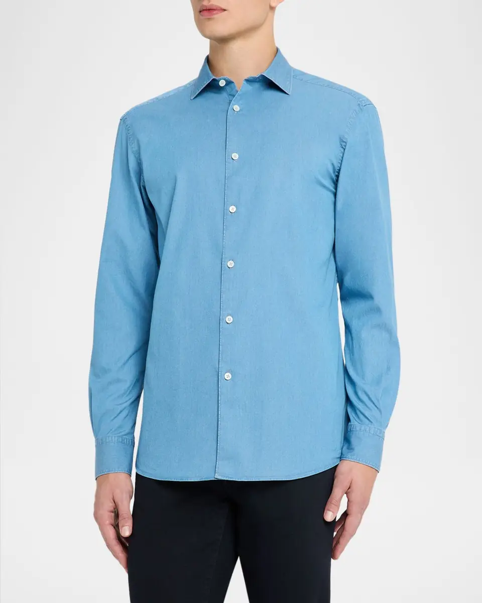 ZEGNA Men's Washed Denim Classic Fit Button-Down Shirt | Thumbnail 4 ZEGNA Men's Washed Denim Classic Fit Button-Down Shirt | Thumbnail 4
