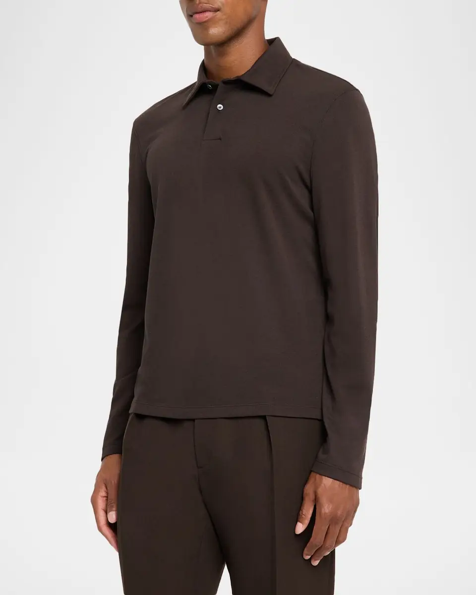 dunhill Men's Cotton and Silk Long-Sleeve Polo Shirt | Thumbnail 3 dunhill Men's Cotton and Silk Long-Sleeve Polo Shirt | Thumbnail 3