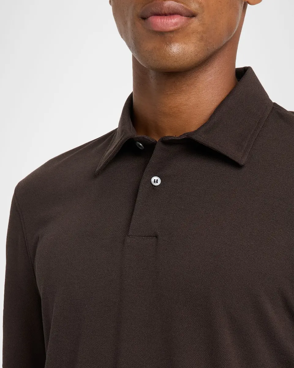 dunhill Men's Cotton and Silk Long-Sleeve Polo Shirt | Thumbnail 5 dunhill Men's Cotton and Silk Long-Sleeve Polo Shirt | Thumbnail 5