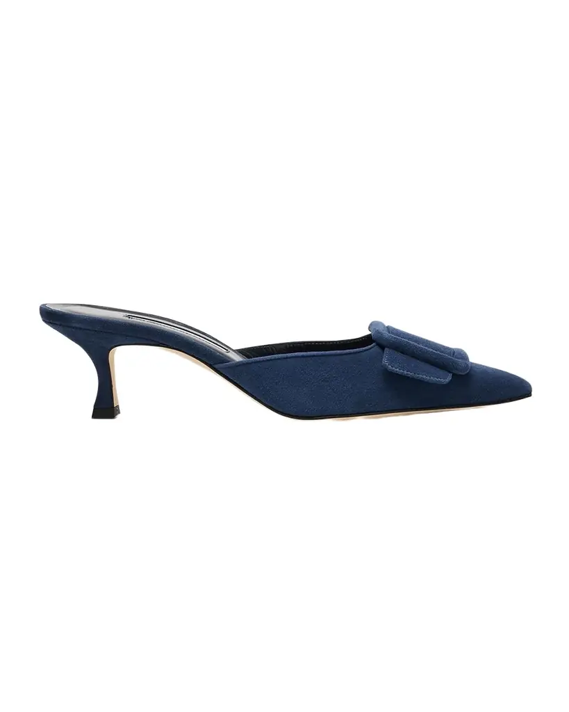 Manolo Blahnik Maysale Suede Buckle Mules | Image 1 Manolo Blahnik Maysale Suede Buckle Mules | Image 1