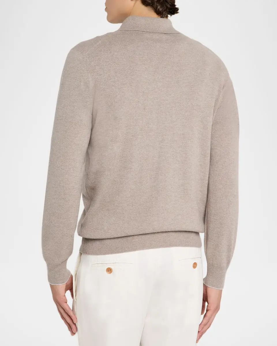 Brunello Cucinelli Men's Premium Cashmere Polo Sweater | Thumbnail 3 Brunello Cucinelli Men's Premium Cashmere Polo Sweater | Thumbnail 3