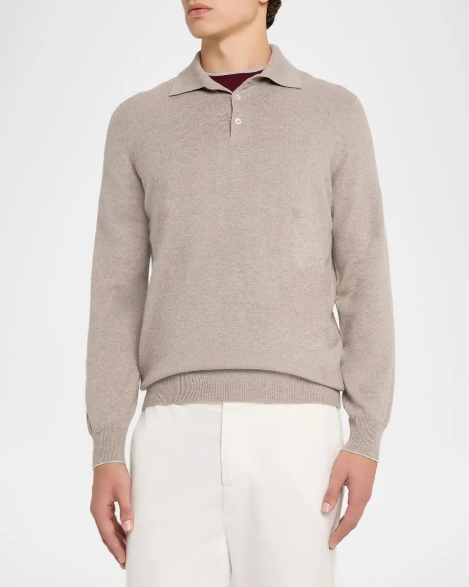Brunello Cucinelli Men's Premium Cashmere Polo Sweater | Thumbnail 4 Brunello Cucinelli Men's Premium Cashmere Polo Sweater | Thumbnail 4