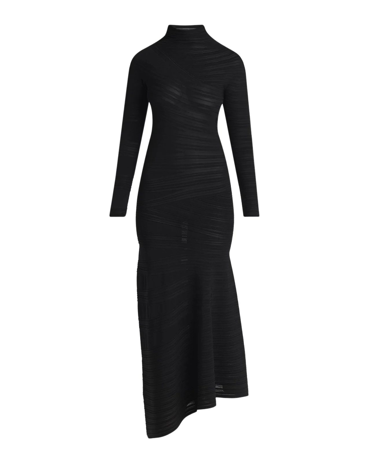 Asymmetric Tonal Striped Jersey Mock-Neck Midi Dress Asymmetric Tonal Striped Jersey Mock-Neck Midi Dress