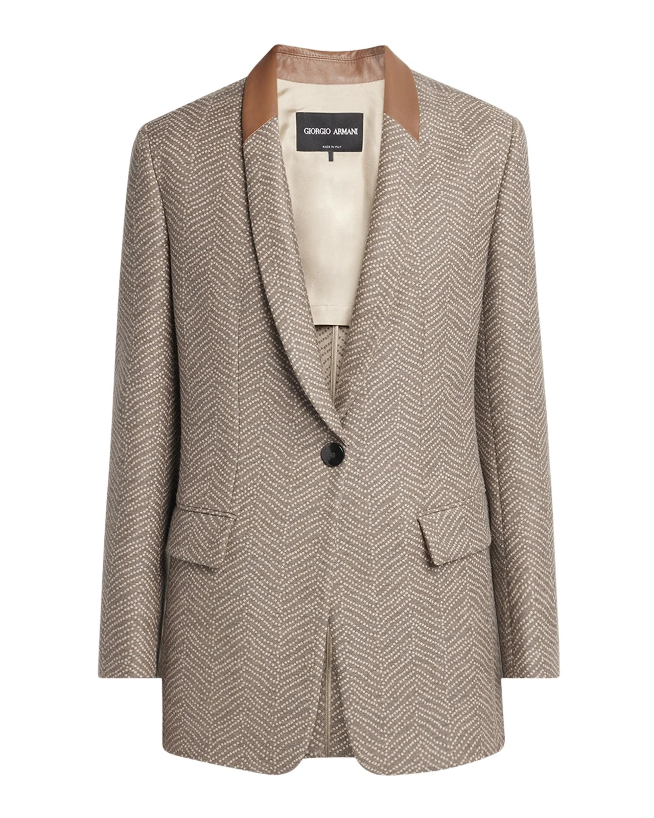 Chevron Wool Single-Breasted Blazer with Leather Trim Chevron Wool Single-Breasted Blazer with Leather Trim