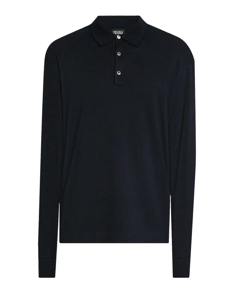 ZEGNA Men 's Cotton Classic Fit Long-Sleeve Polo Shirt | Image 1 ZEGNA Men 's Cotton Classic Fit Long-Sleeve Polo Shirt | Image 1