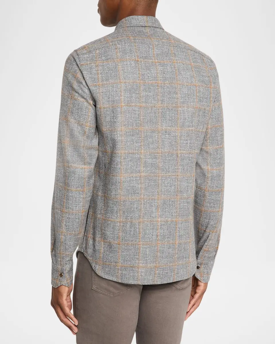 Kiton Men's Windowpane Snap-Front Overshirt | Thumbnail 3 Kiton Men's Windowpane Snap-Front Overshirt | Thumbnail 3