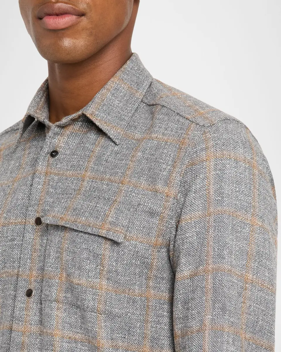 Kiton Men's Windowpane Snap-Front Overshirt | Thumbnail 5 Kiton Men's Windowpane Snap-Front Overshirt | Thumbnail 5